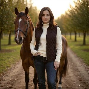 Eddie Bauer Quilted Goose Down Vest S /P Brown Zip Pockets Preppy equestrian